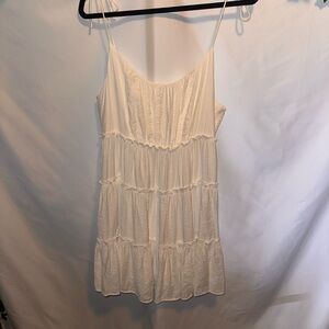 Women's White Tiered Midi Dress - Lightweight Spaghetti Strap